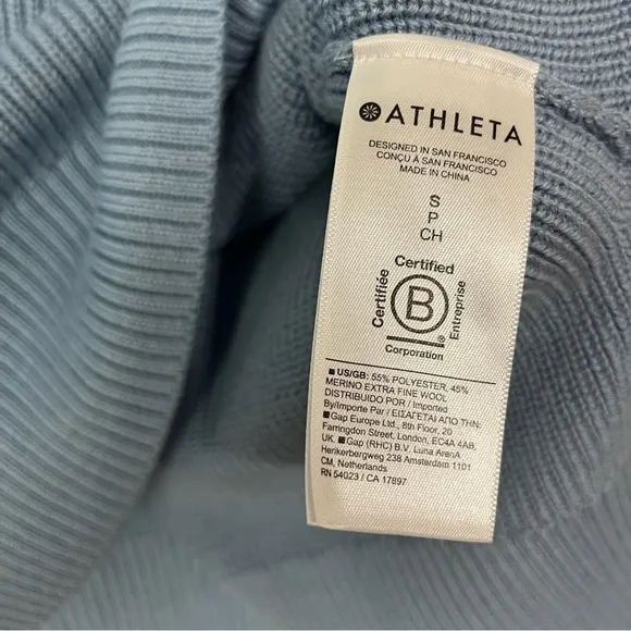 Athleta Hanover Refined Merino Wool V-Neck Sweater Pullover Blue Ribbed Size S