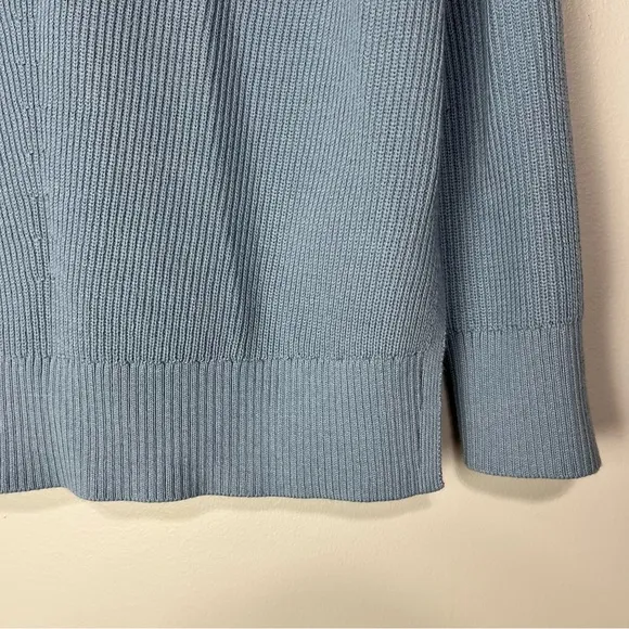 Athleta Hanover Refined Merino Wool V-Neck Sweater Pullover Blue Ribbed Size S