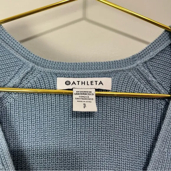Athleta Hanover Refined Merino Wool V-Neck Sweater Pullover Blue Ribbed Size S