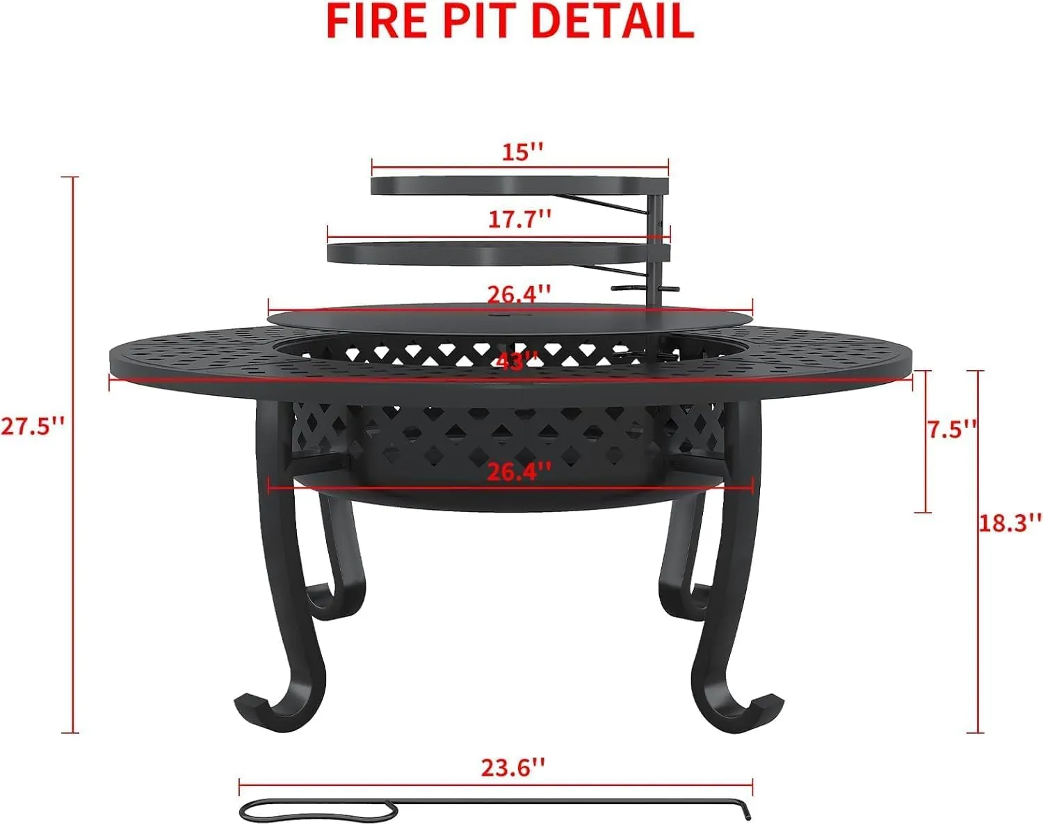 Auhilence 43" Outdoor Fire Pit with 2 Grill, Wood Burning Firepit for Outside with Lid & Fire Poker, Round Metal Table for Patio Backyard Bonfire Picnic Camping, Black