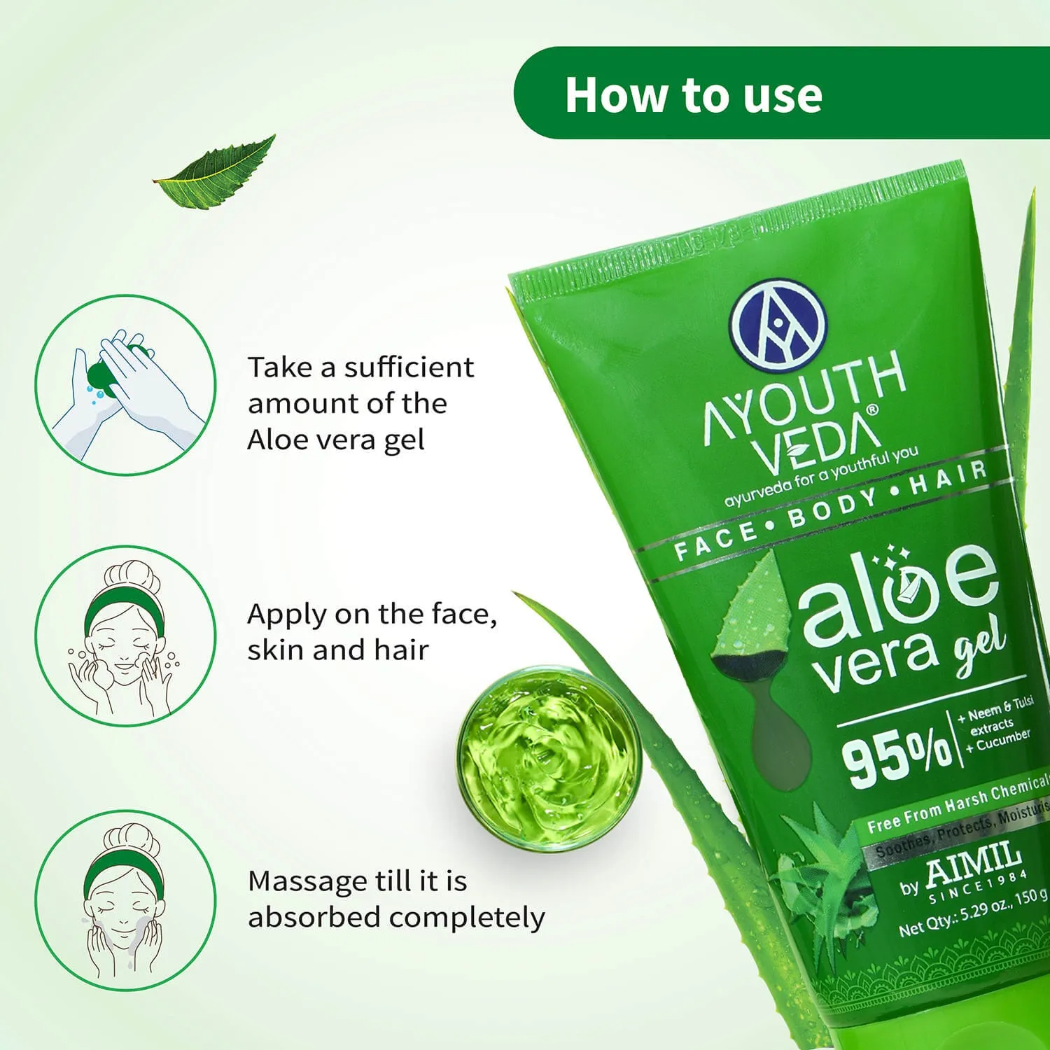 Ayouthveda Aloe Vera Gel for Face, Hair & Body (Net Qty- 150g)