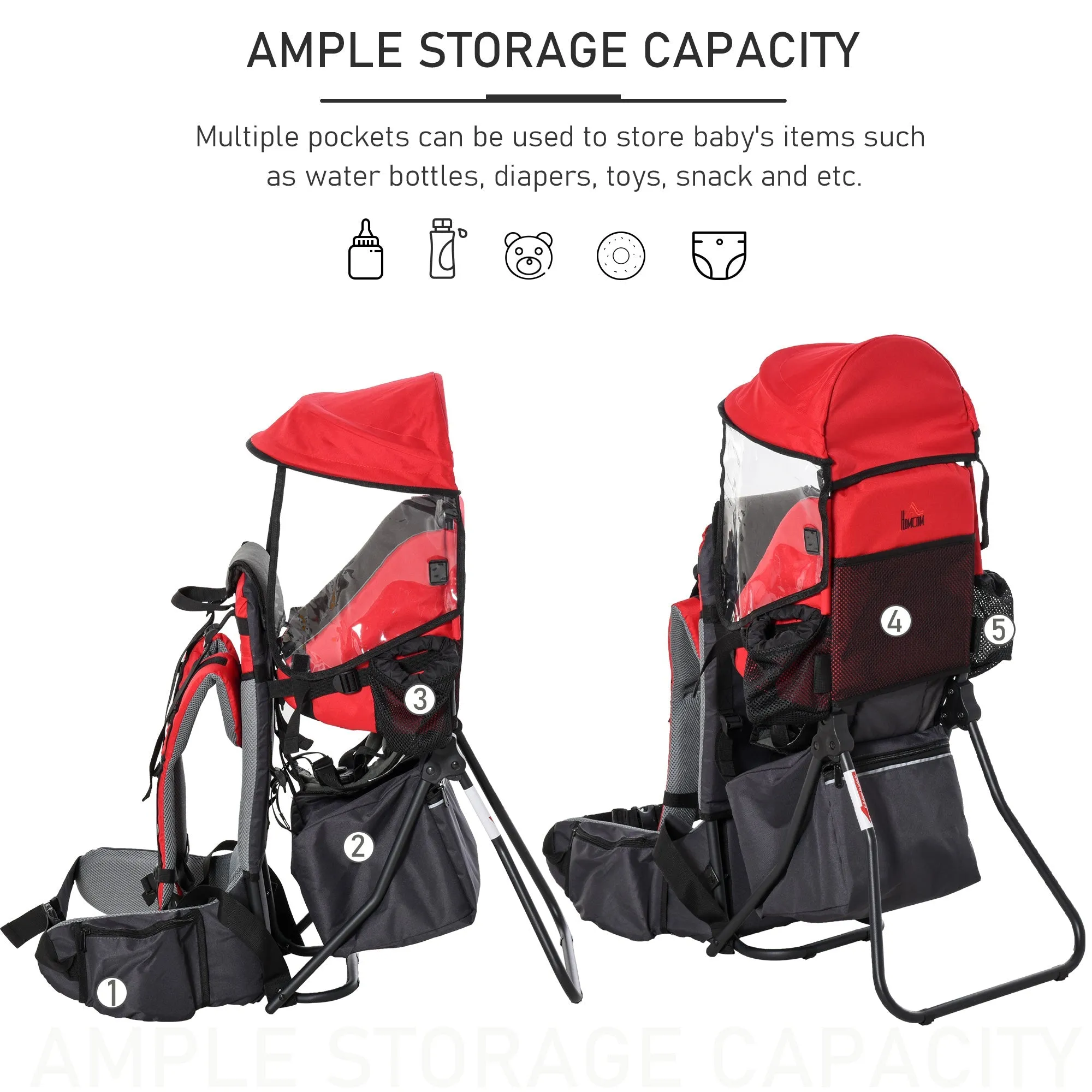 Baby Backpack Carrier for Hiking with Ergonomic Hip Seat Detachable Rain Cover