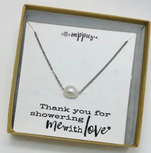 Baby shower hostess gift, baby boy shower hostess thank you gift, baby girl shower host gifts, dainty pearl necklace