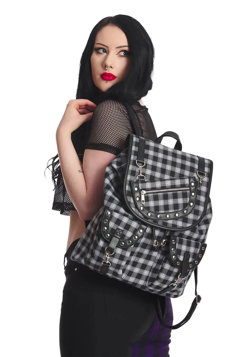 Banned Yamy Pinstripe Punk Goth Backpack, Black & White