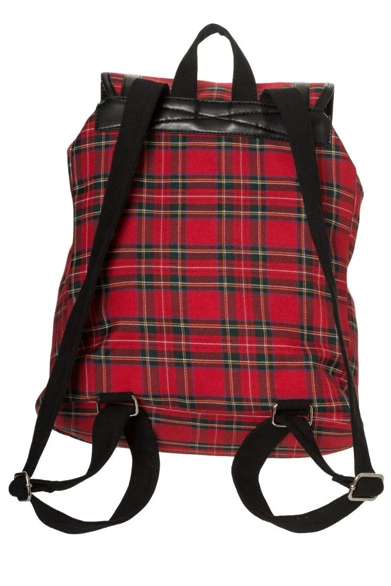 Banned Yamy Tartan Check Punk Backpack, Red