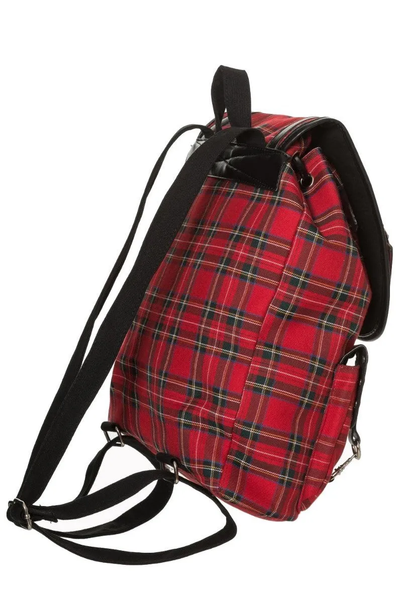 Banned Yamy Tartan Check Punk Backpack, Red