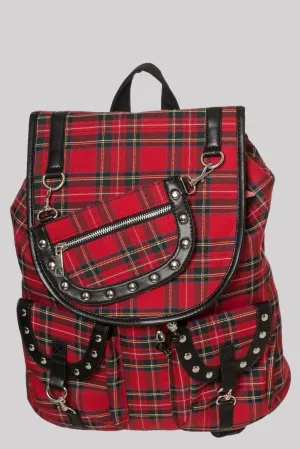 Banned Yamy Tartan Check Punk Backpack, Red