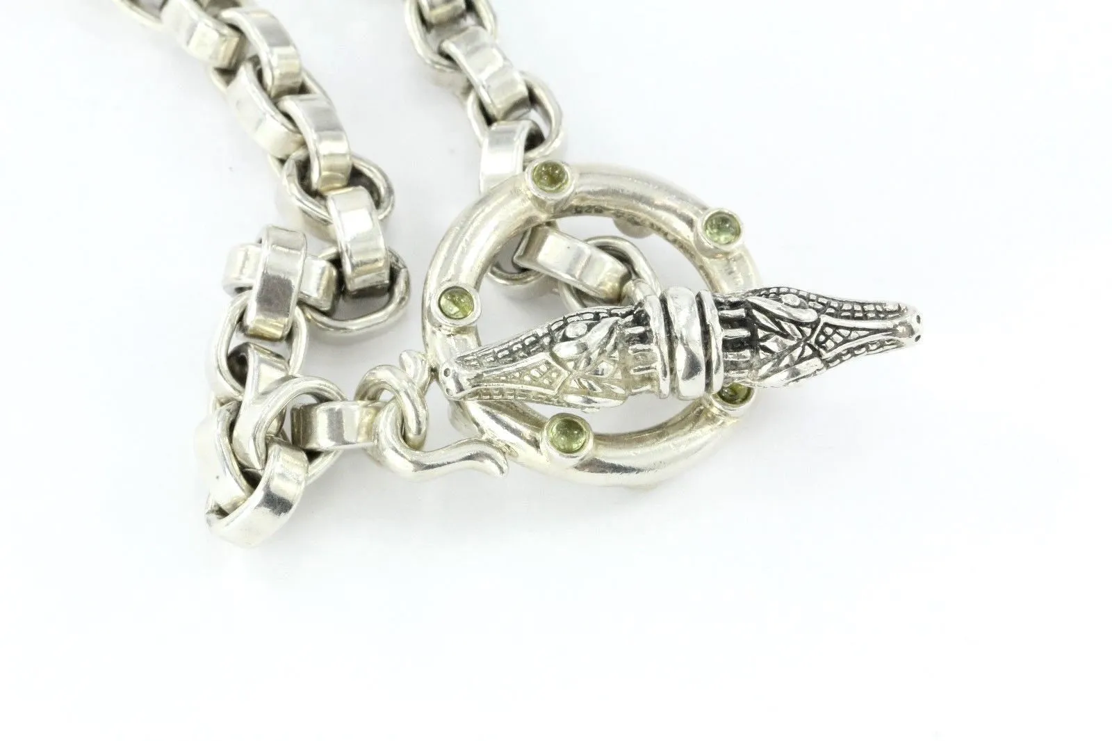 Barry Kieselstein Cord Alligator Link Sterling Green Chrysophrase Necklace