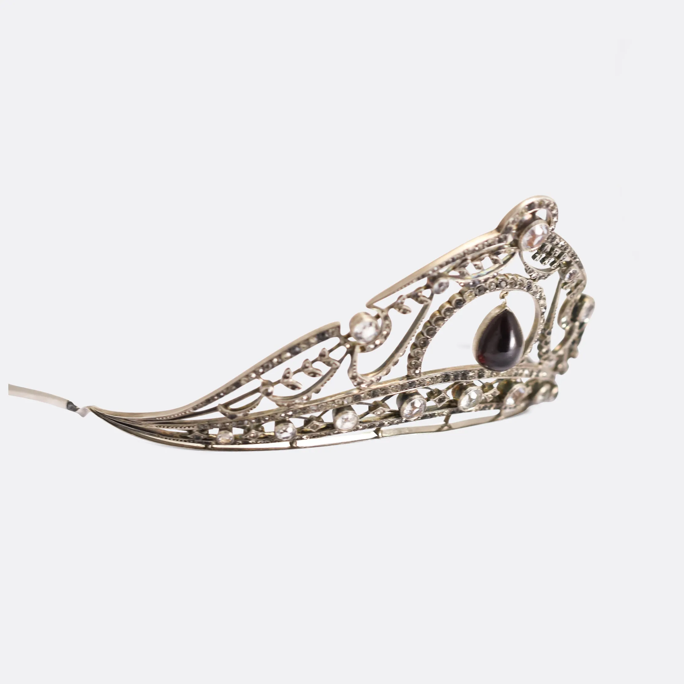 Belle Époque Garnet & White Paste Millegrain Tiara