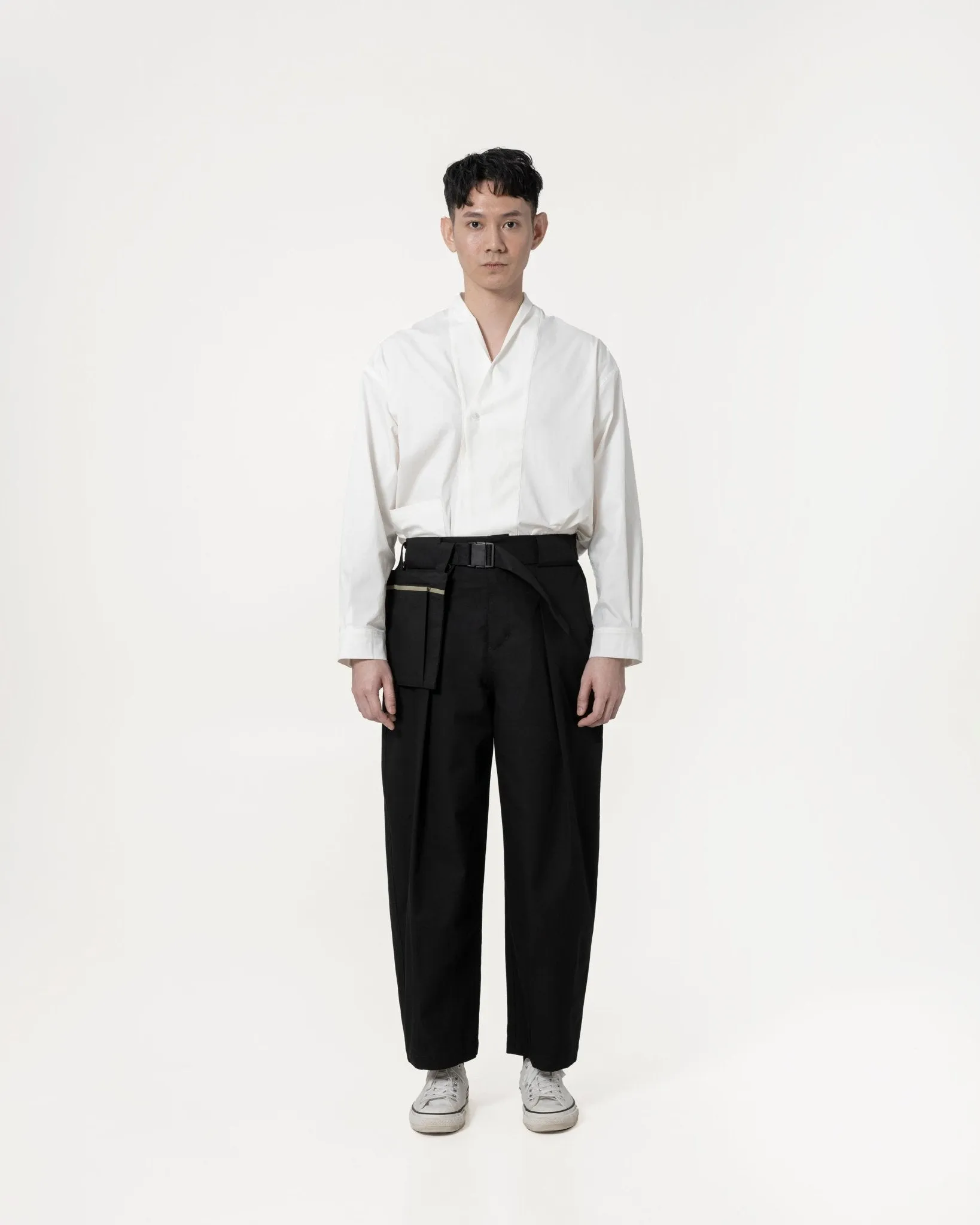 Belted Bag Trousers - Black