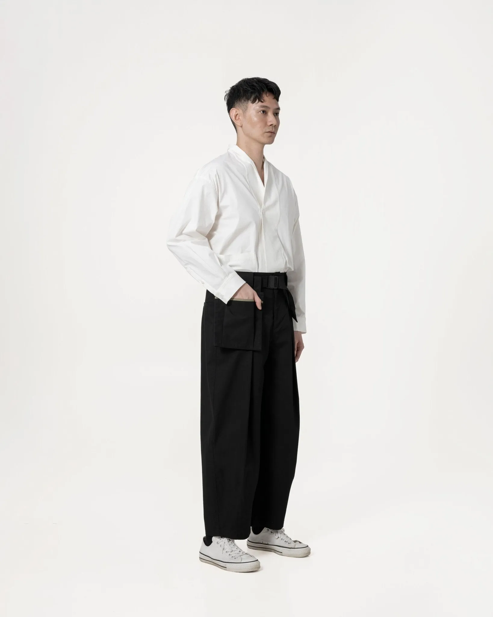 Belted Bag Trousers - Black