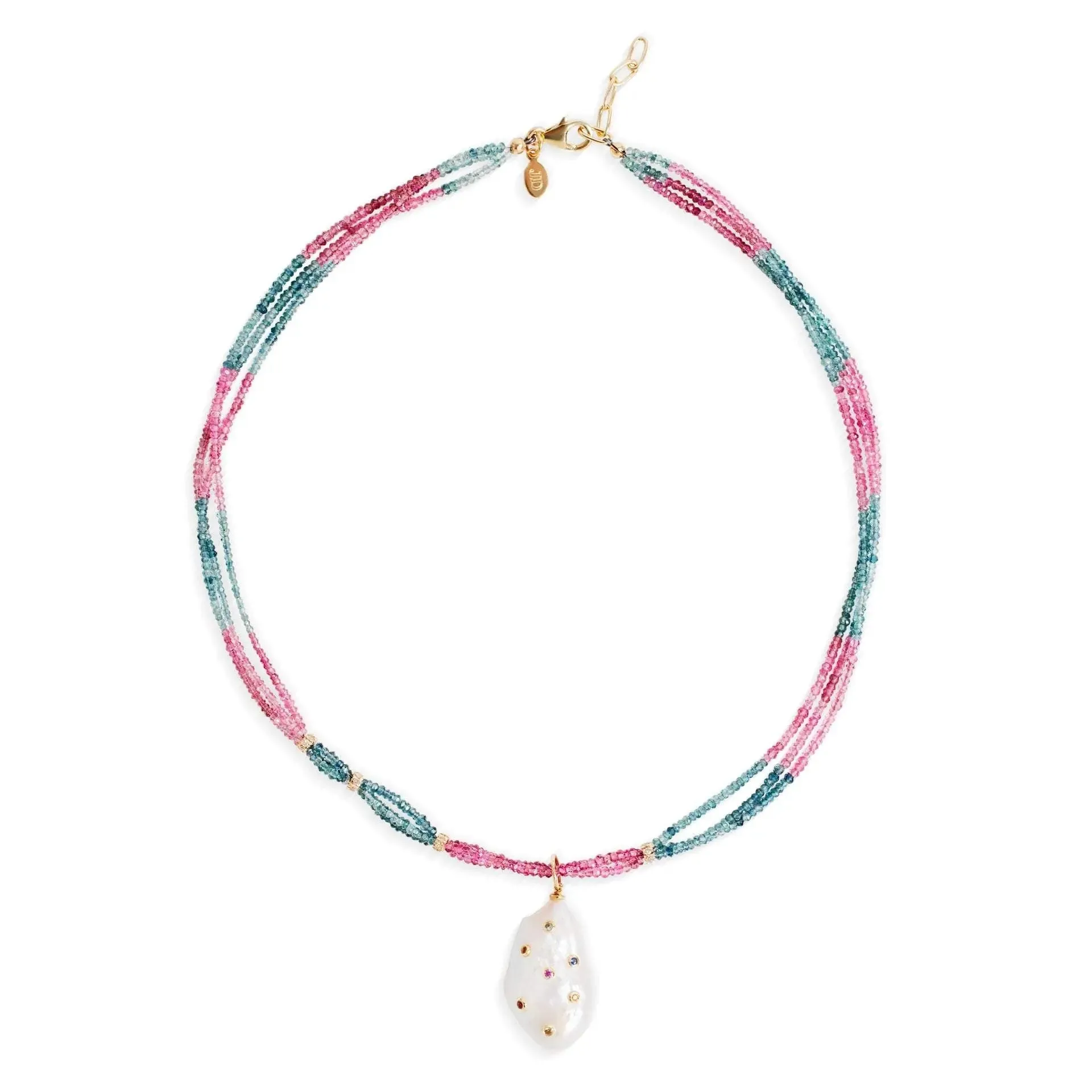 Berry Tourmaline Rainbow Sapphire Pearl Drop Necklace