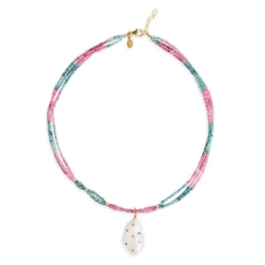 Berry Tourmaline Rainbow Sapphire Pearl Drop Necklace