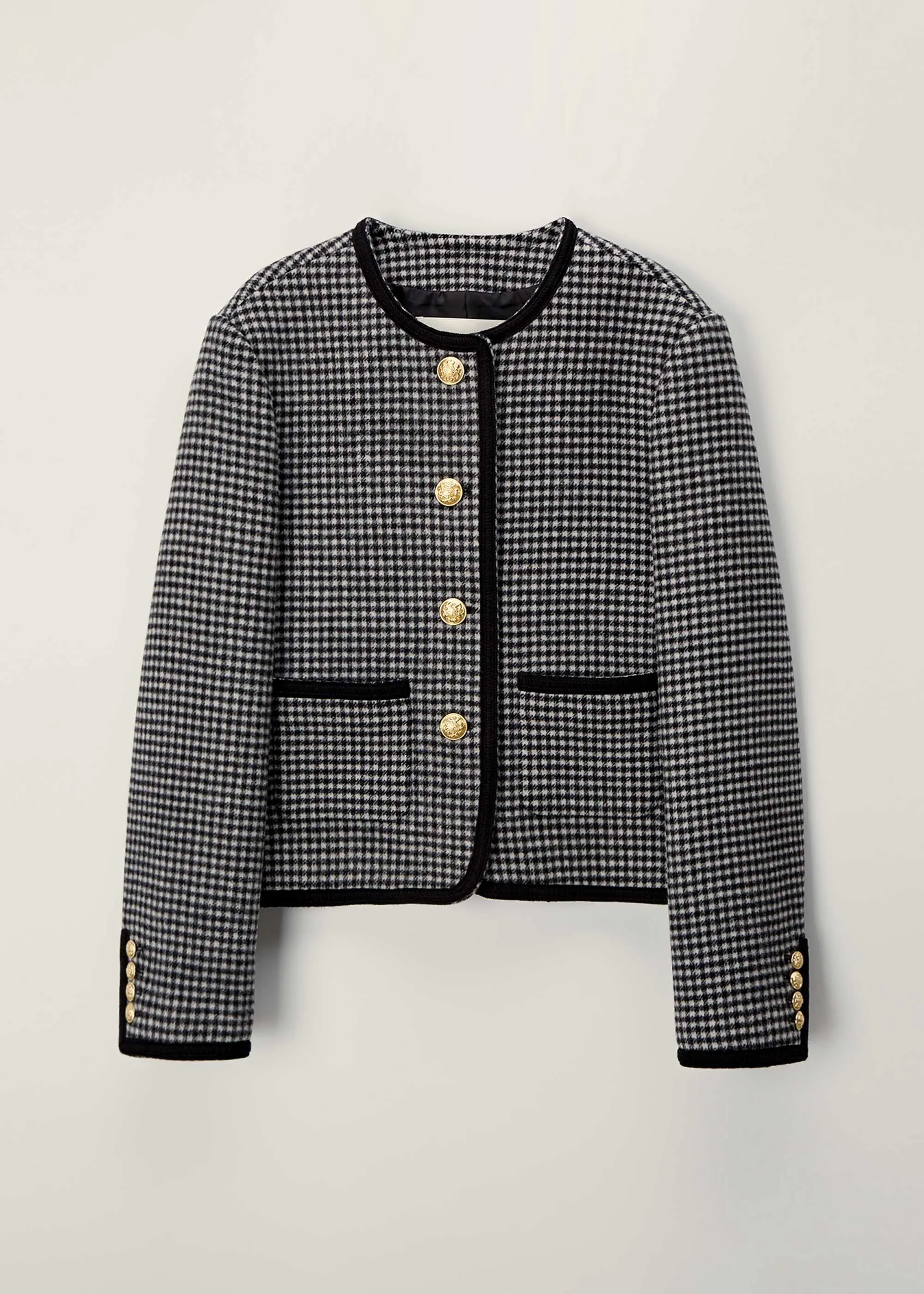 Black and White Tweed Collarless Jacket