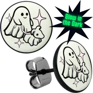 Black Anodized Halloween Ghost Dog Walker Glow in the Dark Stud Earrings