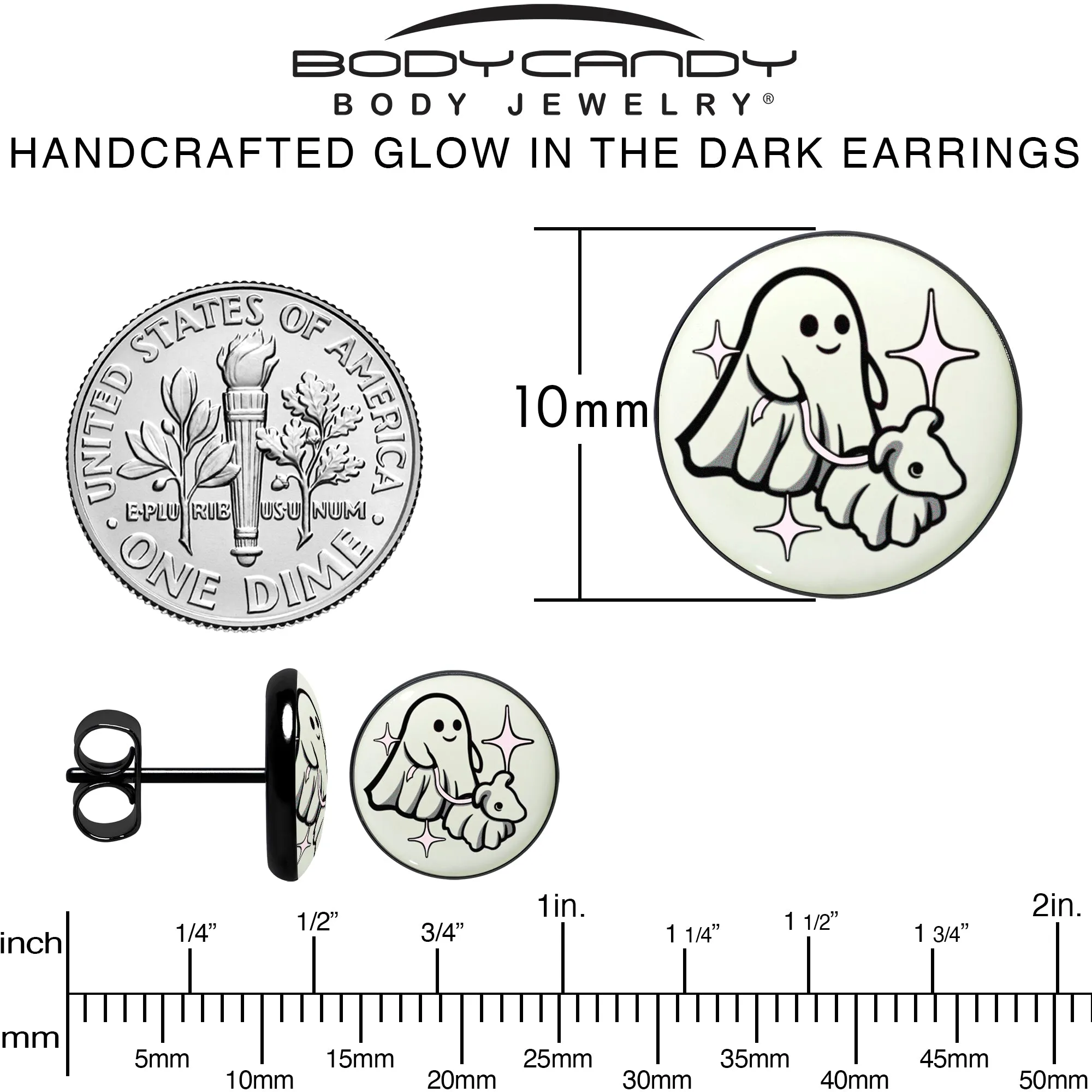 Black Anodized Halloween Ghost Dog Walker Glow in the Dark Stud Earrings