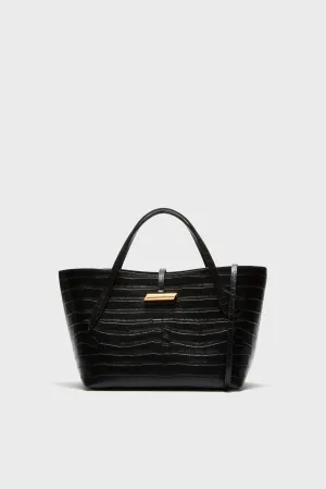 Black Croc Embossed Petite Penne Tote