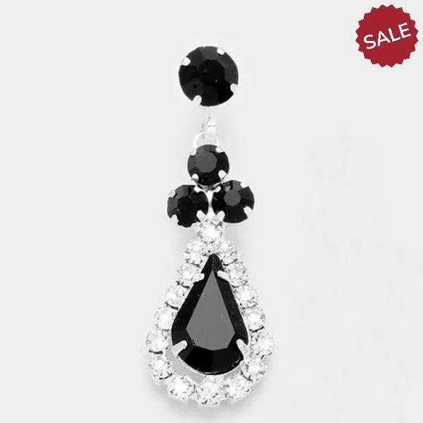 Black Crystal Clear Pave Trim Rhinestone Evening Earrings