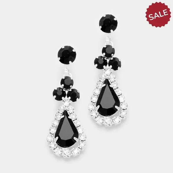 Black Crystal Clear Pave Trim Rhinestone Evening Earrings