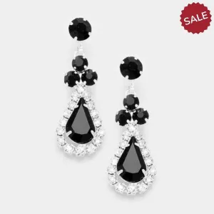Black Crystal Clear Pave Trim Rhinestone Evening Earrings