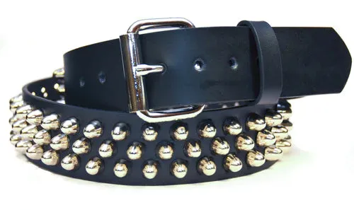 Black leather belt w/ 3 rows of silver cone studs