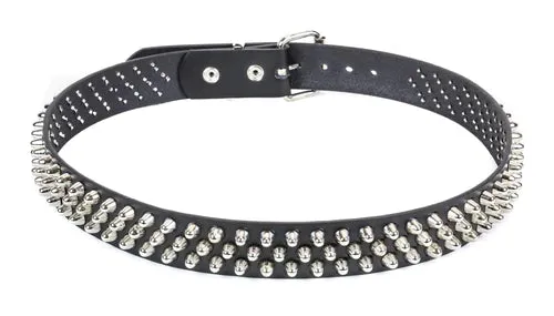 Black leather belt w/ 3 rows of silver cone studs