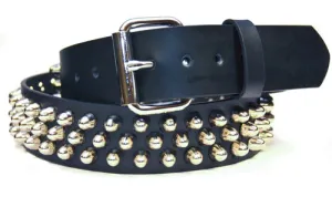 Black leather belt w/ 3 rows of silver cone studs
