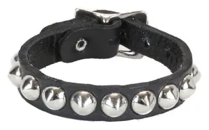Black leather bracelet w/ 1 row of silver conical studs