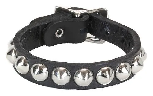 Black leather bracelet w/ 1 row of silver conical studs