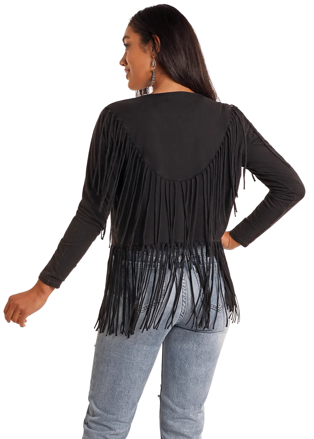 Black Studded Fringe Trim Cardigan