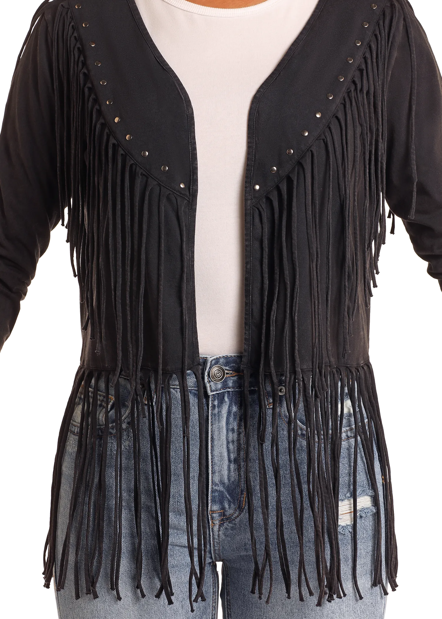 Black Studded Fringe Trim Cardigan