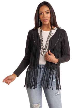 Black Studded Fringe Trim Cardigan