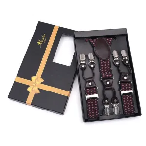 Blue & Red Strap Dual Clip On Elastic suspenders for Men - Adjustable Y Straps For Work Pants