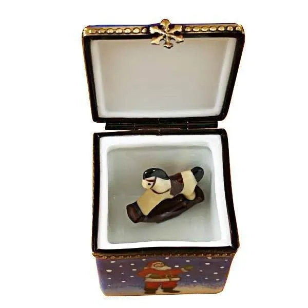 Blue Christmas Cube Limoges Box with Rocking Toy