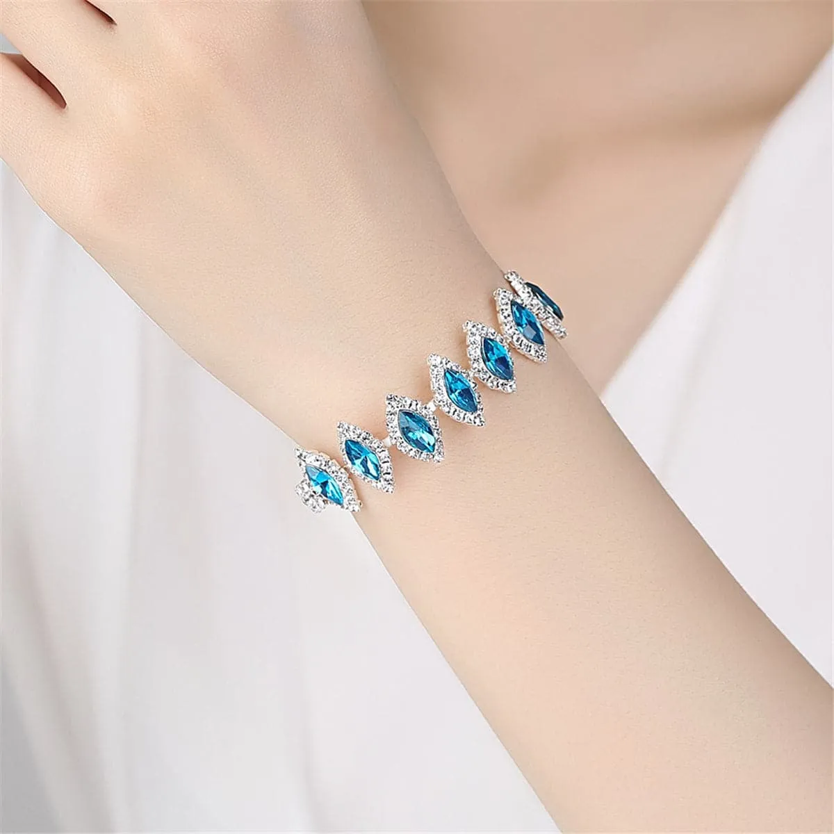 Blue Pear Crystal & Silver-Plated Station Bracelet