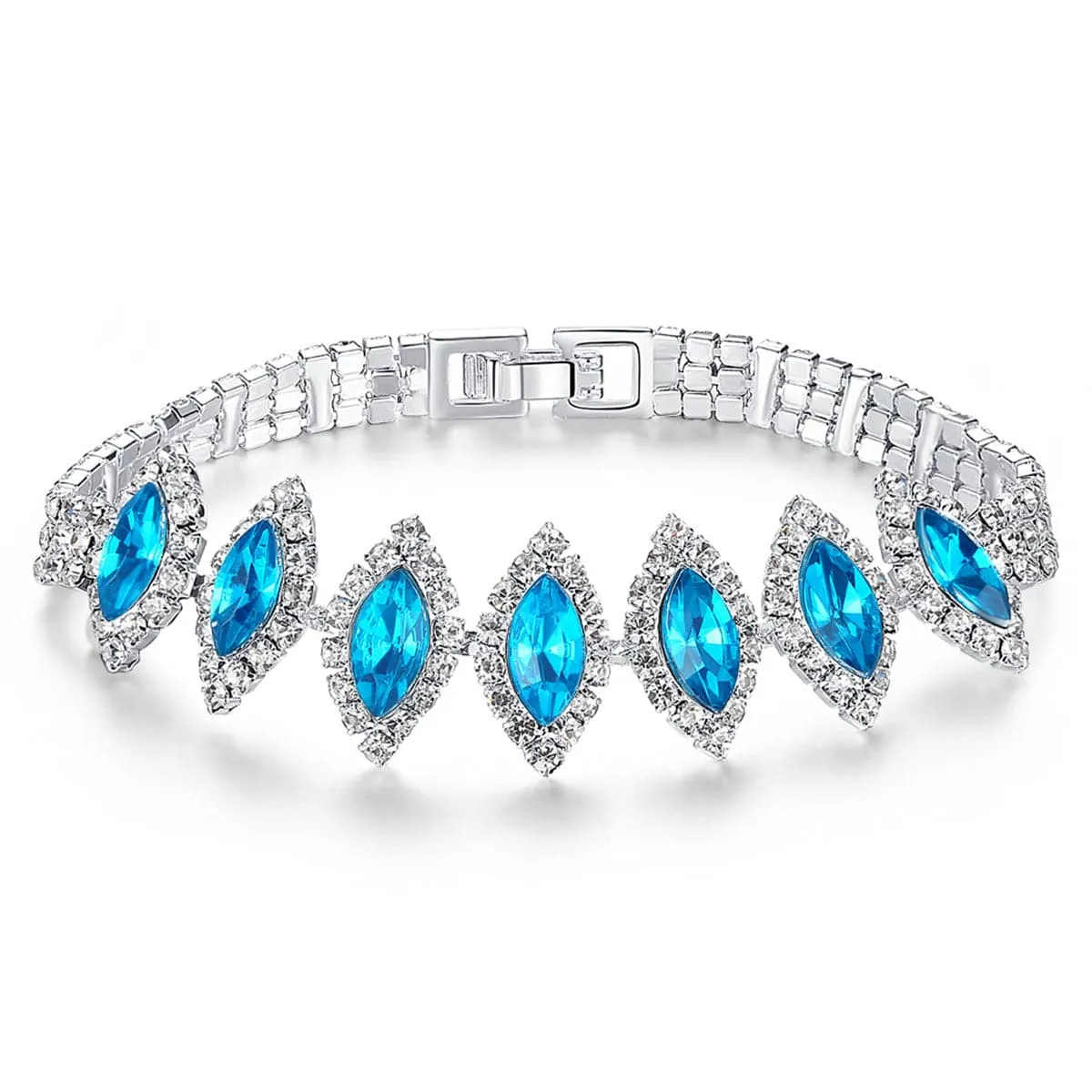 Blue Pear Crystal & Silver-Plated Station Bracelet