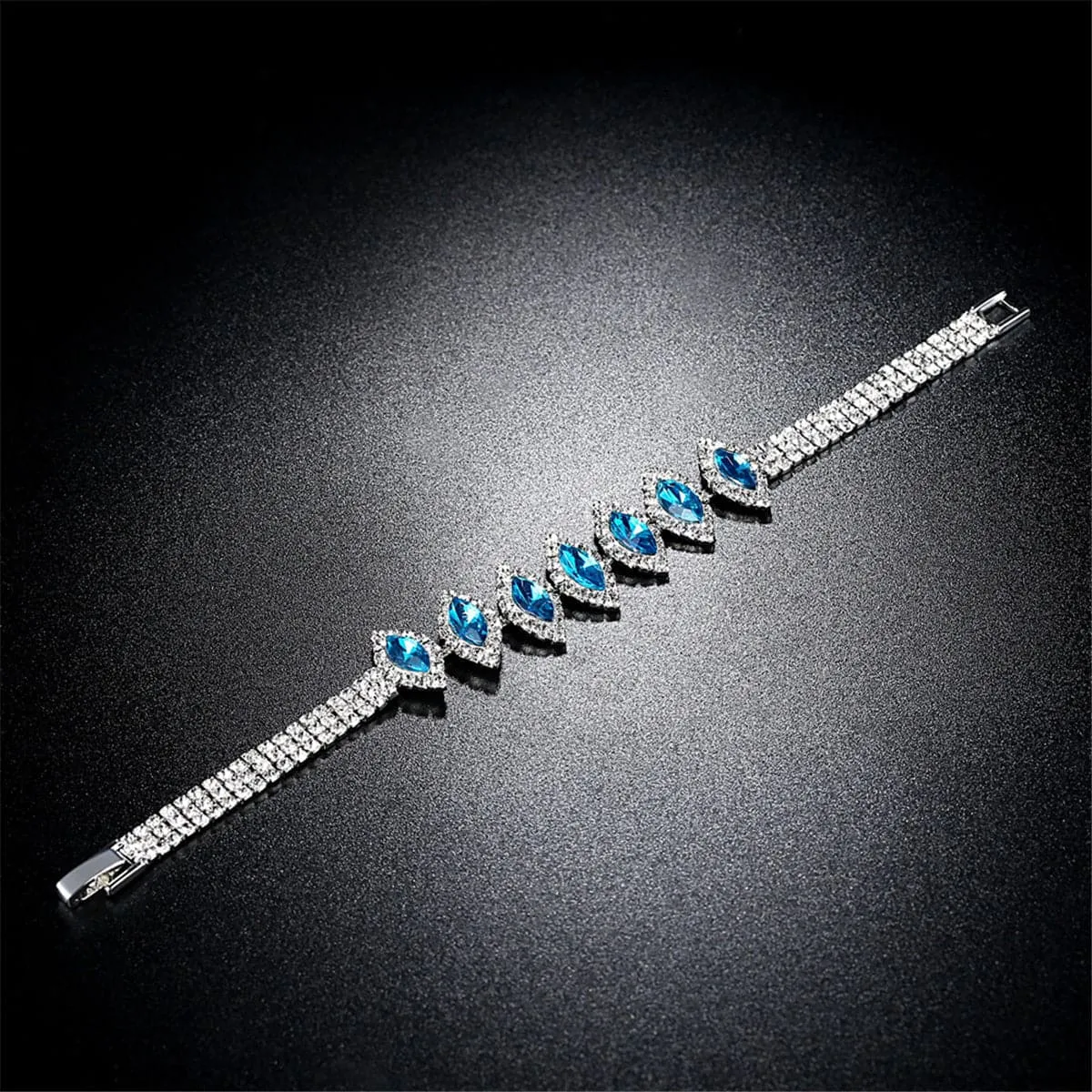 Blue Pear Crystal & Silver-Plated Station Bracelet