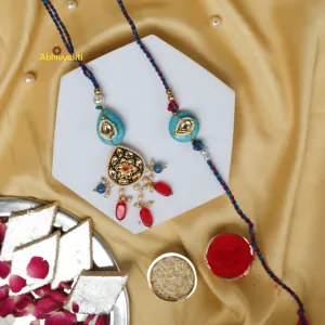 Blue Stone Kundan Studded Rakhi Lumba INDIA (FREE SHIPPING)