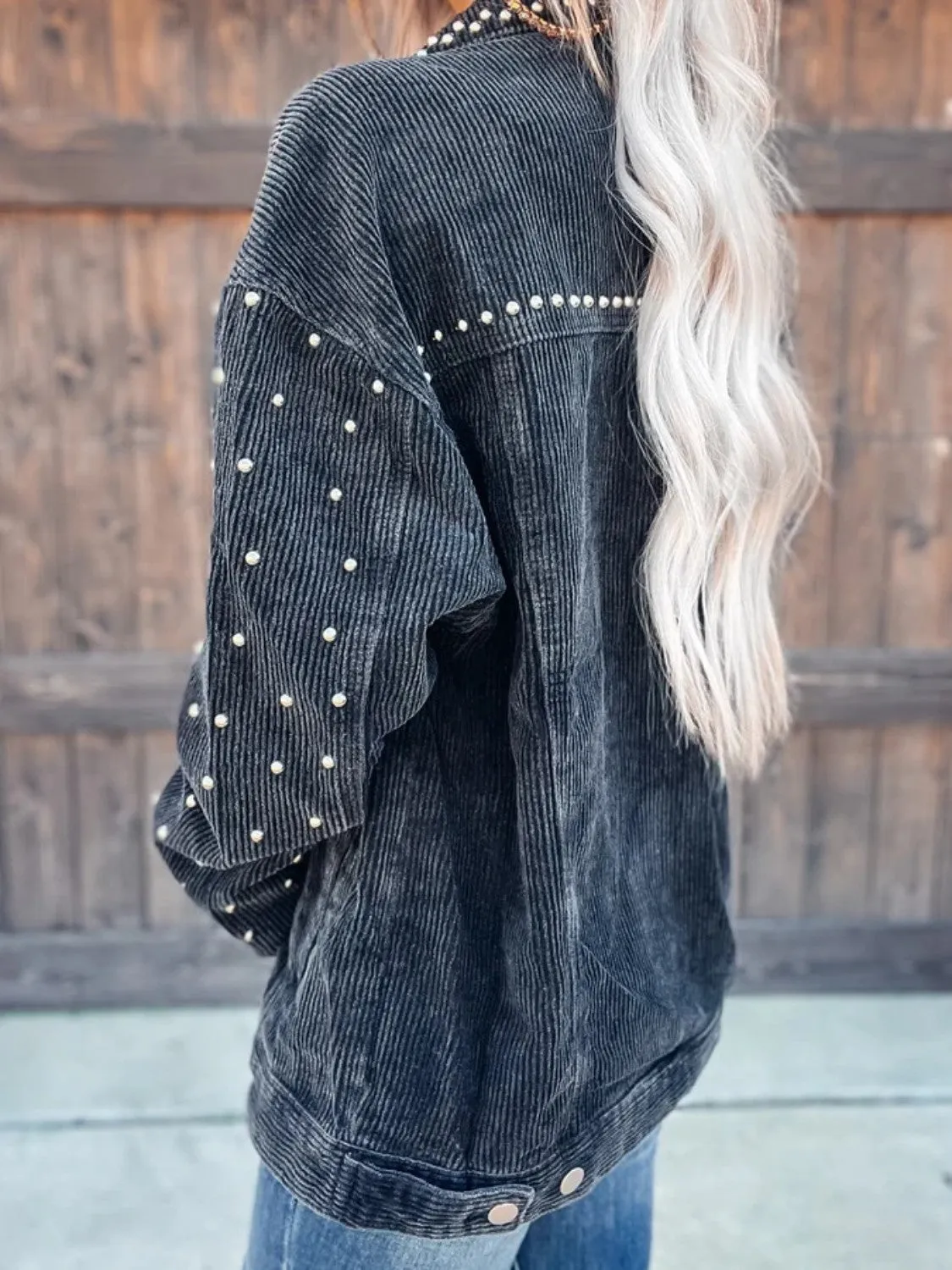 Boho Style Studded Collared Button Down Jacket (2 Colors)