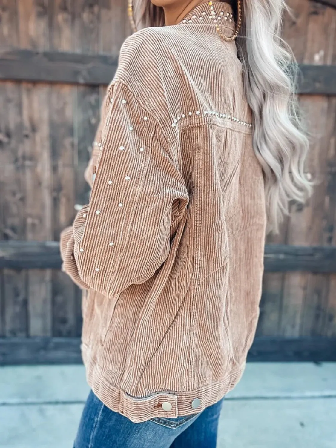 Boho Style Studded Collared Button Down Jacket (2 Colors)