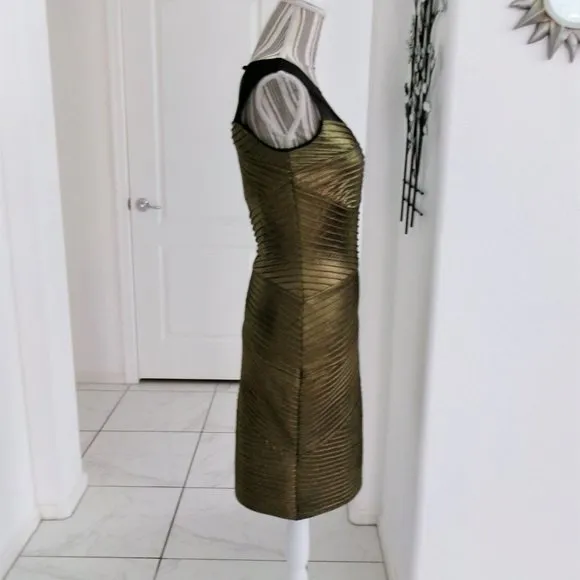 Brand New Calvin Klein Gold Metallic Fitted Sleeveless Party Dress Shimmery 4
