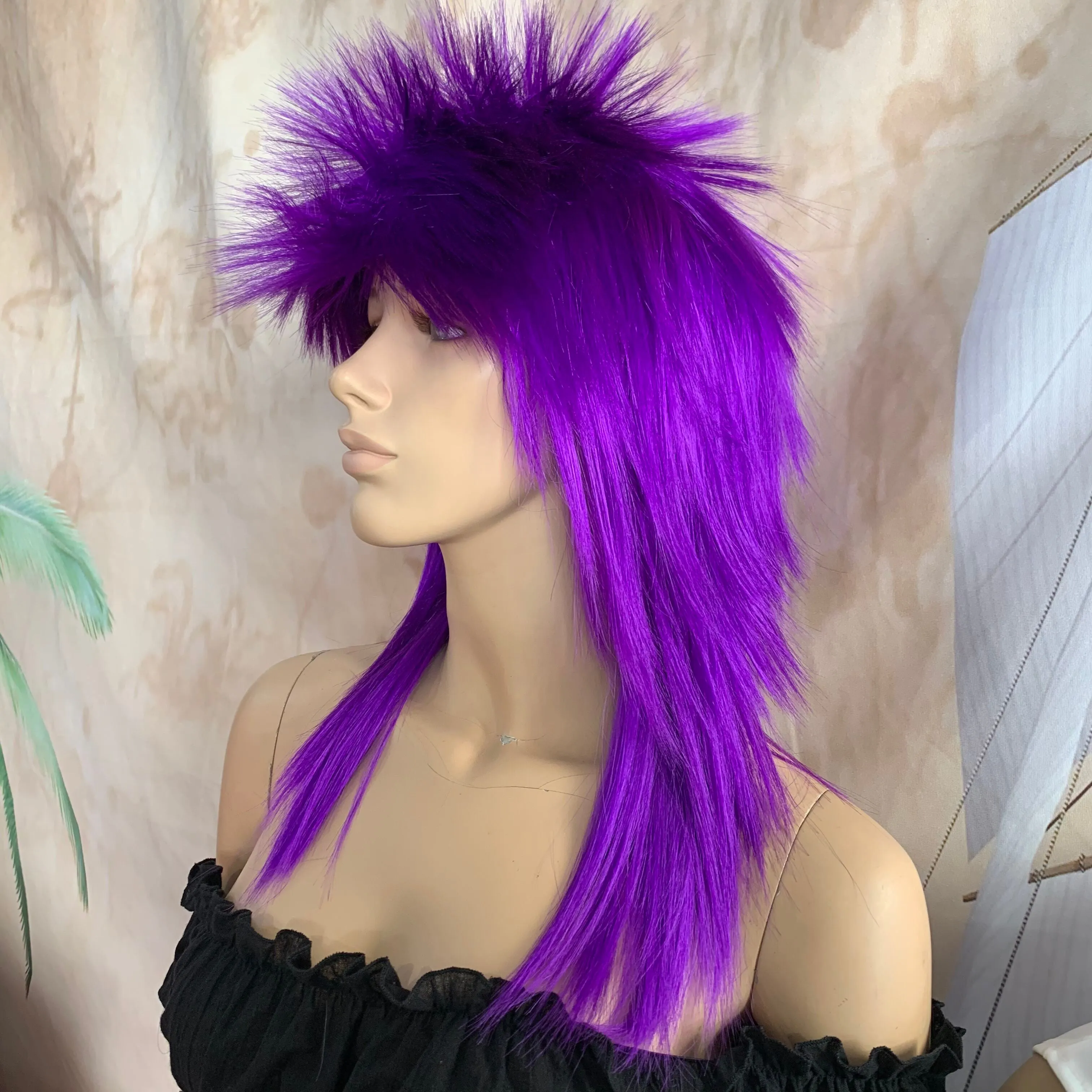 Bright Purple 80's Deluxe Mullet Wig