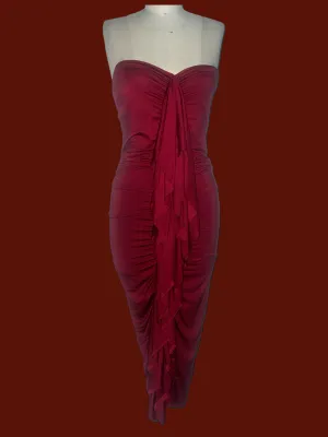 BURGUNDY CONVERTIBLE RUFFLED MAXI DRESS/SKIRT SET