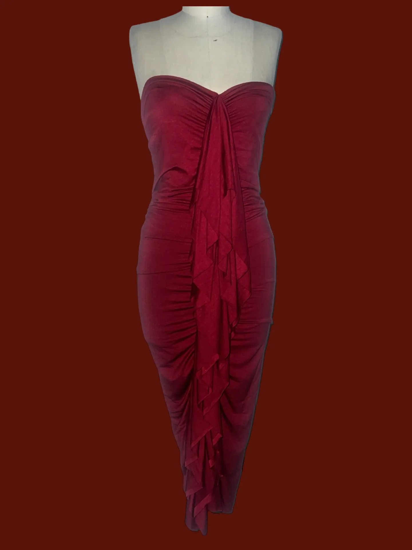 BURGUNDY CONVERTIBLE RUFFLED MAXI DRESS/SKIRT SET