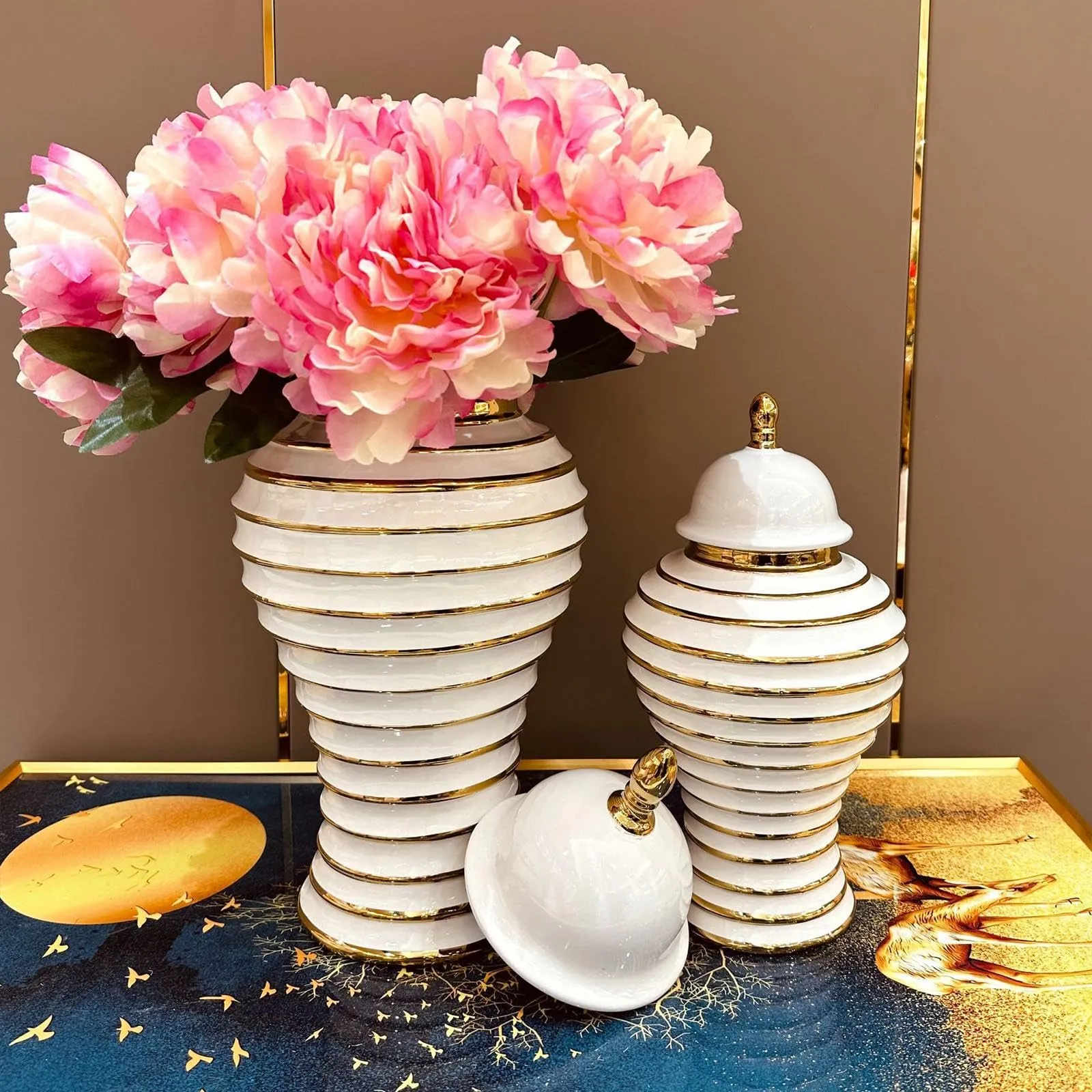CALANDIS® Ceramic Ginger Jar Vase Accs Porcelain Storage Jar for Table Wedding L | 1 Ginger Jar Vase