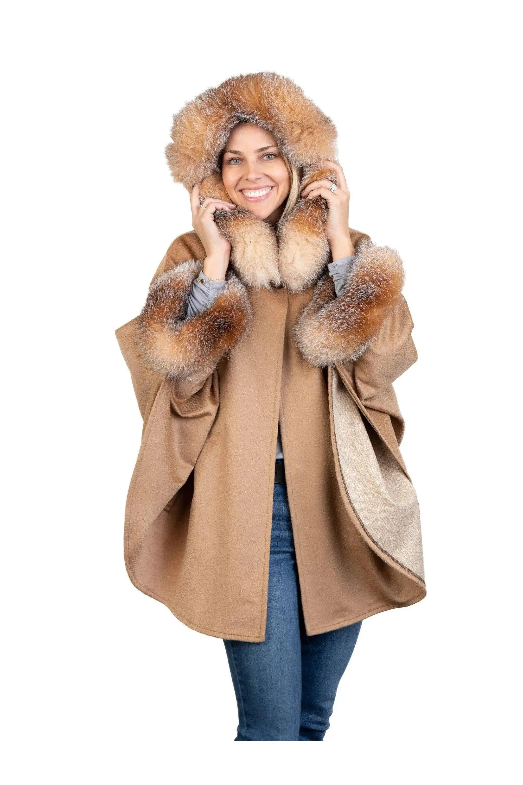 Camel Wool Cape w/ Fox Hood