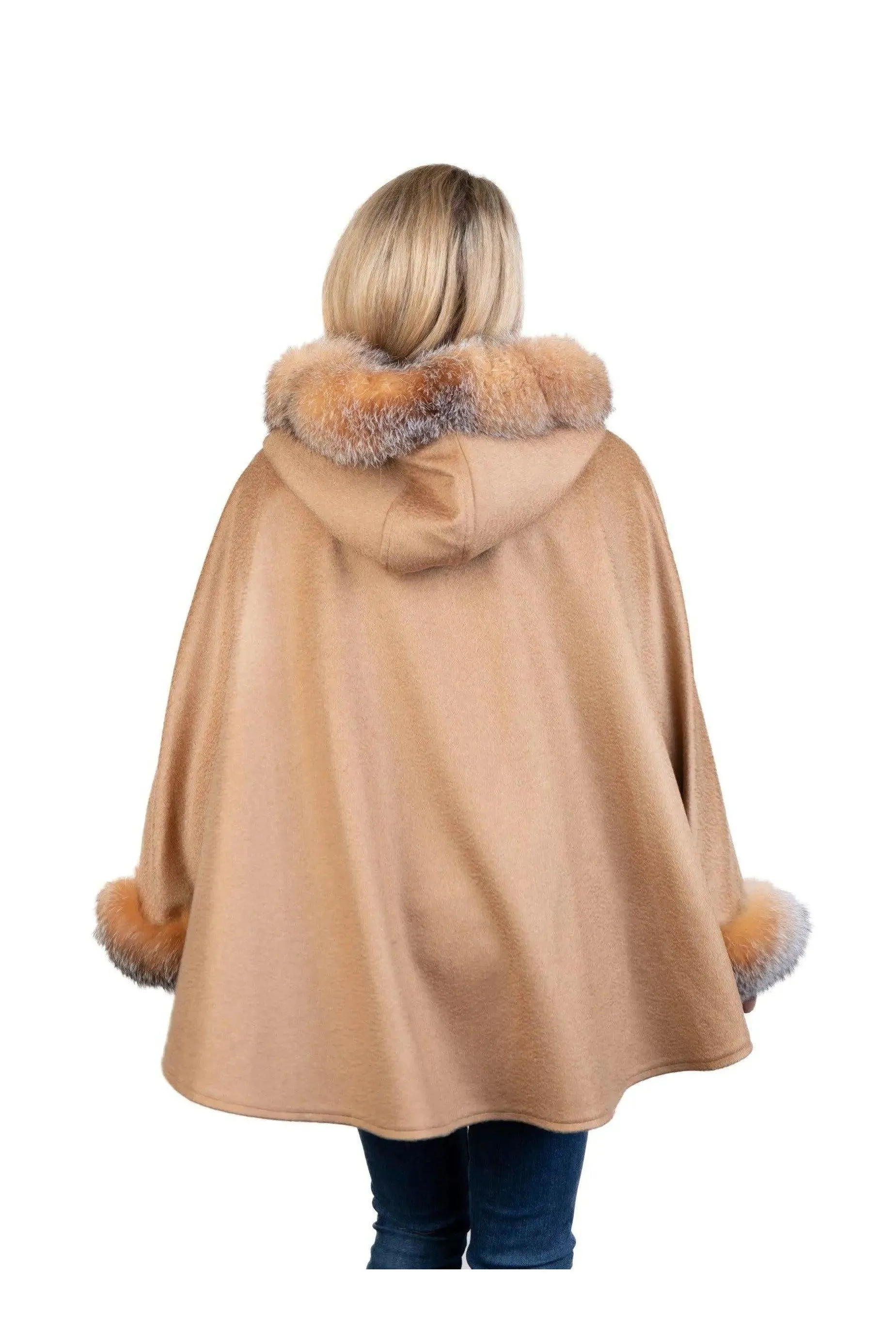 Camel Wool Cape w/ Fox Hood