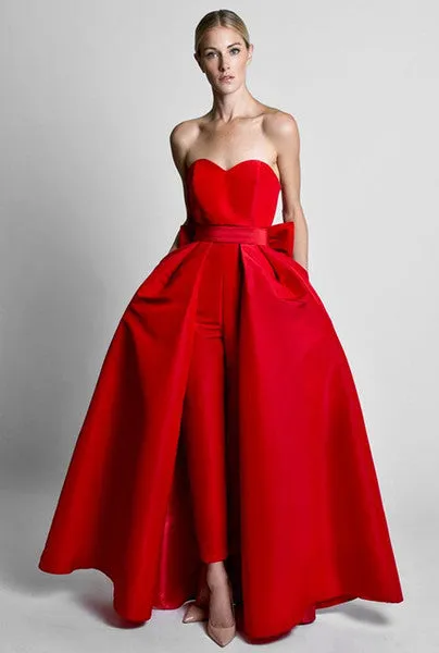 CHARLOTTE RED DETACHABLE EVENING DRESS WITH JUMPSUIT