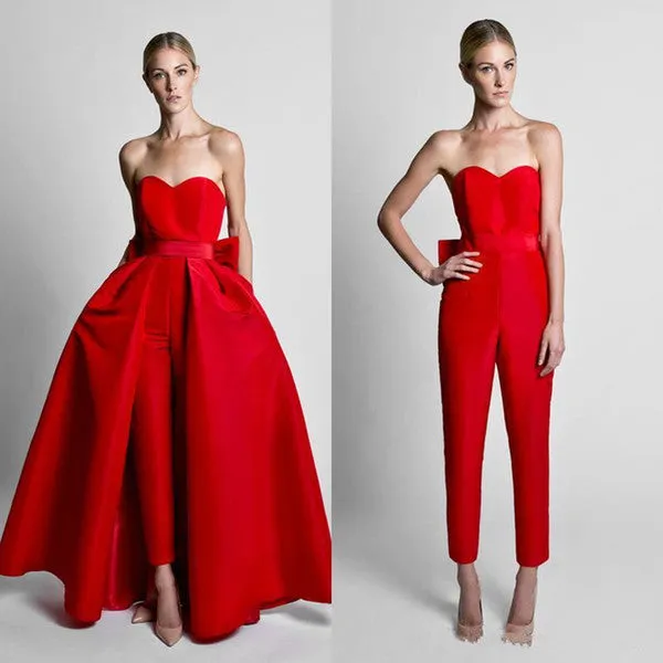 CHARLOTTE RED DETACHABLE EVENING DRESS WITH JUMPSUIT