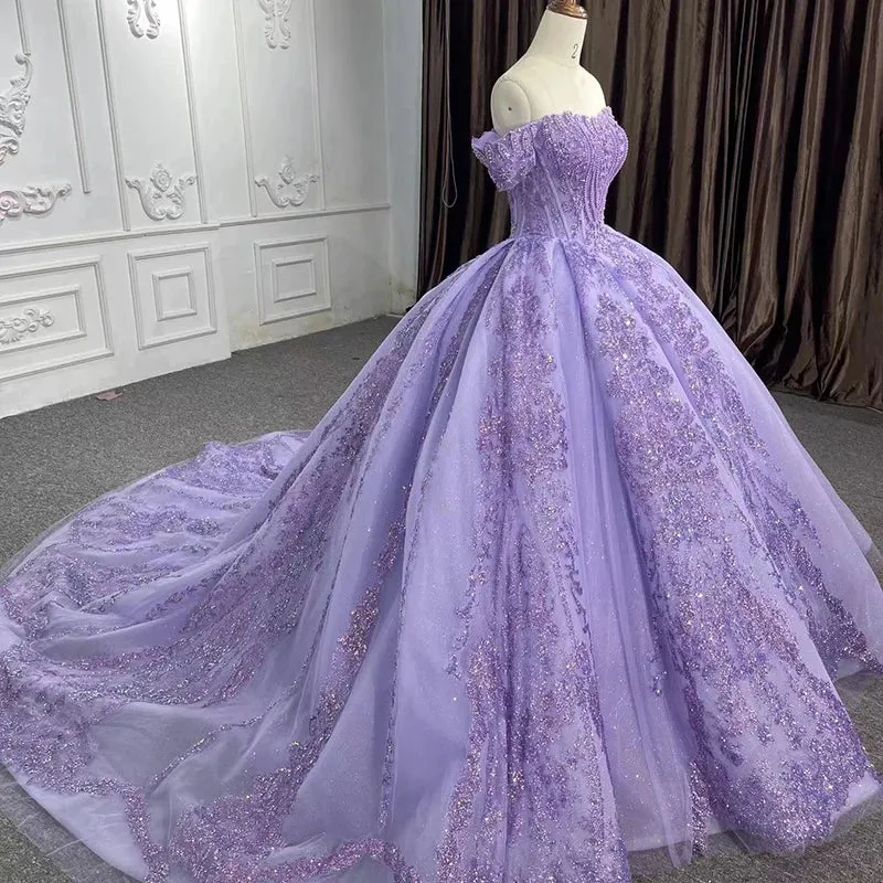 Charming Off the Shoulder Birthday Party Sweet 15 Dresses Beading Ball Gown